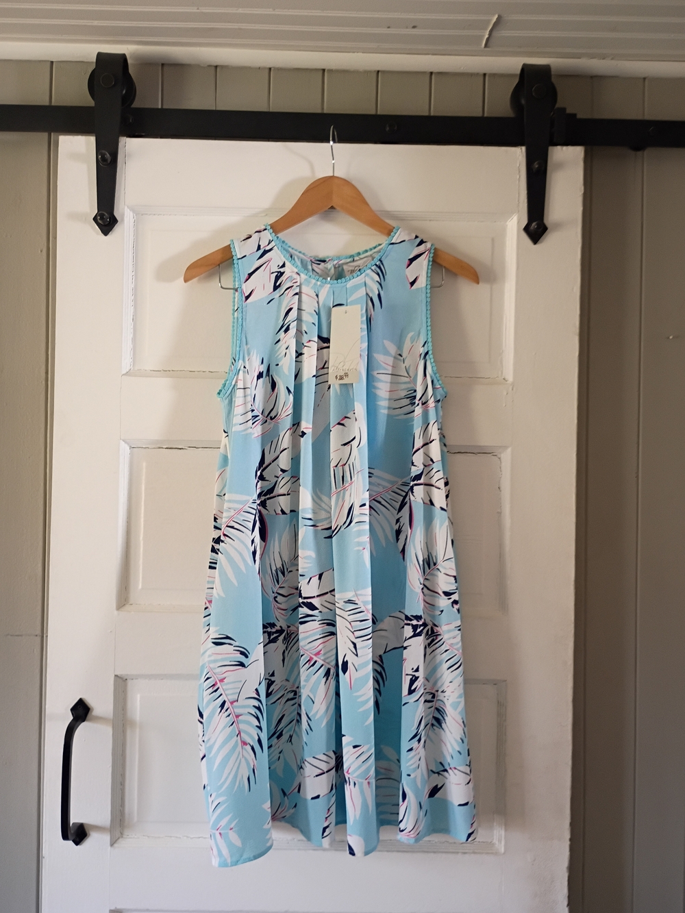 Aqua Palm Print Sleeveless Mini Dress